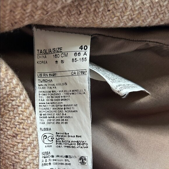 Sisley Women's Wool Pea Coat Herringbone Pattern Size Small - Picture 2 of 7